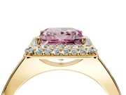 Halo Engagement Ring Setting for Fancy Pink Princess Cut Center with Plain Tapered Band and Prong Head in Yellow Gold