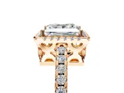 Accent Halo Engagement Ring Setting for Princess Cut Center with Full-Length Pave Band and Prong Head in Rose Gold