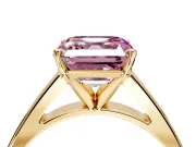 Solitaire Engagement Ring Setting for Fancy Pink Asscher Cut Center with Tapered Split Shoulders and Prong Head in Yellow Gold