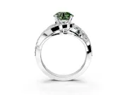 Halo Engagement Ring Setting for Fancy Green Round Cut Center with Marquise and Pave Bypass Band and Prong Head in Platinum