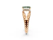 Halo Engagement Ring Setting for Fancy Green Radiant Cut Center with Rope Twist Split Shank and Prong Head in Rose Gold