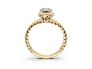 Halo Engagement Ring Setting for Emerald Cut Center with Rope Twist Split Shank and Prong Head in Yellow Gold