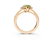 3 Stone Engagement Ring Setting for Fancy Yellow Heart-Shaped Center with Low-Set Round Cut Accents and Prong Head in Rose Gold