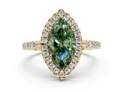 Pave Halo Engagement Ring Setting for Fancy Green Marquise Center with Single Row Pave Band and Prong Head in Yellow Gold