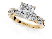 5 Stone Engagement Ring Setting for Princess Cut Center with Graduated Accents and Prong Head in Yellow Gold