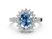 Starburst Halo Engagement Ring Setting for Fancy Blue Oval Center with Flat Cathedral Band and Prong Head in Platinum