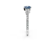 Solitaire Engagement Ring Setting for Fancy Blue Cushion Cut Center with Widening Pave Band and Claw Prong Head in Platinum
