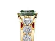 Solitaire Engagement Ring Setting for Fancy Green Radiant Cut Center with Graduated Shared Prongs and Prong Head in Yellow Gold
