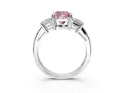 3 Stone Engagement Ring Setting for Fancy Pink Cushion Cut Center with Matching Side Accents and Prong Head in Platinum