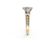 Channel-Set Engagement Ring Setting for Pear-Shaped Center with Baguette Band and Prong Head in Yellow Gold