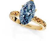 Solitaire Engagement Ring Setting for Fancy Blue Marquise Center with Milgrain X Pattern Band and Prong Head in Yellow Gold