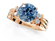 Solitaire Engagement Ring Setting for Fancy Blue Round Cut Center with Grooved Bar Accent Band and Prong Head in Rose Gold