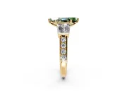 Channel-Set Engagement Ring Setting for Fancy Green Marquise Center with Baguette Band and Prong Head in Yellow Gold