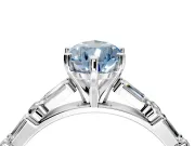 Baguette Engagement Ring Setting for Fancy Blue Pear-Shaped Center with Alternating Bar-Set Band and Prong Head in Sterling Silver