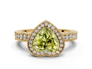 Milgrain Halo Engagement Ring Setting for Fancy Yellow Heart-Shaped Center with Wide Pave Band and Prong Head in Yellow Gold