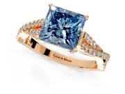Solitaire Engagement Ring Setting for Fancy Blue Princess Cut Center with Twisted Pave Split Shank and Prong Head in Rose Gold