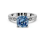 Solitaire Engagement Ring Setting for Fancy Blue Cushion Cut Center with XO Engraved Band and Prong Head in Sterling Silver