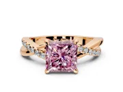 Solitaire Engagement Ring Setting for Fancy Pink Princess Cut Center with Half-Pave Crossover Band and Prong Head in Rose Gold