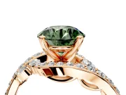 Solitaire Engagement Ring Setting for Fancy Green Round Cut Center with Pave Bypass Twist Band and Prong Head in Rose Gold