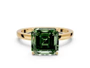 Solitaire Engagement Ring Setting for Fancy Green Asscher Cut Center with Thin Rounded Plain Band and Prong Head in Yellow Gold