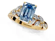 Solitaire Engagement Ring Setting for Fancy Blue Emerald Cut Center with Marquise Accent Twist Band and Prong Head in Yellow Gold