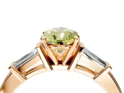 3 Stone Engagement Ring Setting for Fancy Yellow Pear-Shaped Center with Channel Baguette Accents and Prong Head in Rose Gold