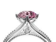 Solitaire Engagement Ring Setting for Fancy Pink Round Cut Center with Milgrain Cathedral Band and Prong Head in Platinum