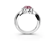 Halo Engagement Ring Setting for Fancy Pink Round Cut Center with Tapered Plain Band and Prong Head in Sterling Silver