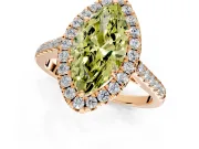 Halo Engagement Ring Setting for Fancy Yellow Marquise Center with Narrowing Pave Band and Prong Head in Rose Gold