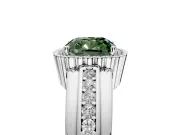 Halo Engagement Ring Setting for Fancy Green Cushion Cut Center with Wide Band, Inlaid Accent Row and Prong Head in Sterling Silver