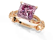 Solitaire Engagement Ring Setting for Fancy Pink Princess Cut Center with Marquise Panel Band and Prong Head in Rose Gold