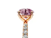 Solitaire Engagement Ring Setting for Fancy Pink Round Cut Center with Micro Pave Band and Prong Head in Rose Gold