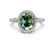 Halo Engagement Ring Setting for Fancy Green Oval Center with Inner Milgrain Border and Prong Head in Platinum