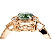 Halo Engagement Ring Setting for Fancy Green Oval Center with Milgrain Rim, Pave Band and Prong Head in Rose Gold