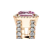 Halo Engagement Ring Setting for Fancy Pink Asscher Cut Center with Wide-Open Pave Split Shank and Prong Head in Rose Gold
