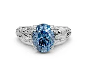 Solitaire Engagement Ring Setting for Fancy Blue Oval Center with Filigree Accent Basket and Prong Head in Platinum