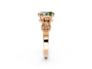 Leaf Engagement Ring Setting for Fancy Green Oval Center with Milgrain Accent Band and Prong Head in Rose Gold