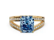 Split Shank Engagement Ring Setting for Fancy Blue Radiant Cut Center with Pave Split Shank and Prong Head in Yellow Gold