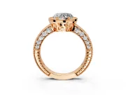 Milgrain Halo Engagement Ring Setting for Heart-Shaped Center with Wide Pave Band and Prong Head in Rose Gold