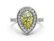 Halo Engagement Ring Setting for Fancy Yellow Pear-Shaped Center with Milgrain Pave Band and Bezel Head in Sterling Silver