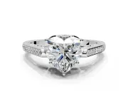 Cathedral Engagement Ring Setting for Heart-Shaped Center with Antique-Style Pave Band and Prong Head in Sterling Silver