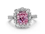 Milgrain Halo Engagement Ring Setting for Fancy Pink Radiant Cut Center with Bezel Point Accents and Prong Head in White Gold