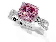 Solitaire Engagement Ring Setting for Fancy Pink Cushion Cut Center with Narrow Twist Pave Band and Prong Head in White Gold
