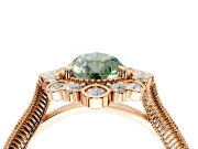 Milgrain Halo Engagement Ring Setting for Fancy Green Pear-Shaped Center with Bezel Point Accents and Prong Head in Rose Gold
