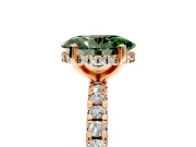 Solitaire Engagement Ring Setting for Fancy Green Oval Center with Band of Accents and Prong Head in Rose Gold