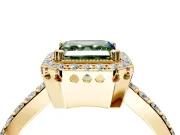 Halo Engagement Ring Setting for Fancy Green Asscher Cut Center with Inner Milgrain Border and Prong Head in Yellow Gold