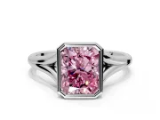 Solitaire Engagement Ring Setting for Fancy Pink Radiant Cut Center with V Split Shank and Bezel Head in Sterling Silver
