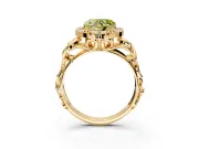 Halo Engagement Ring Setting for Fancy Yellow Heart-Shaped Center with Open Scroll Shoulders and Prong Head in Yellow Gold
