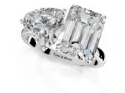 Heart-Shaped and Emerald Cut Lab-Grown Diamond Toi et Moi Engagement Ring with Prong-Set Stones in Platinum