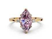 3 Stone Engagement Ring Setting for Fancy Pink Marquise Center with Low-Set Round Cut Accents and Prong Head in Yellow Gold
